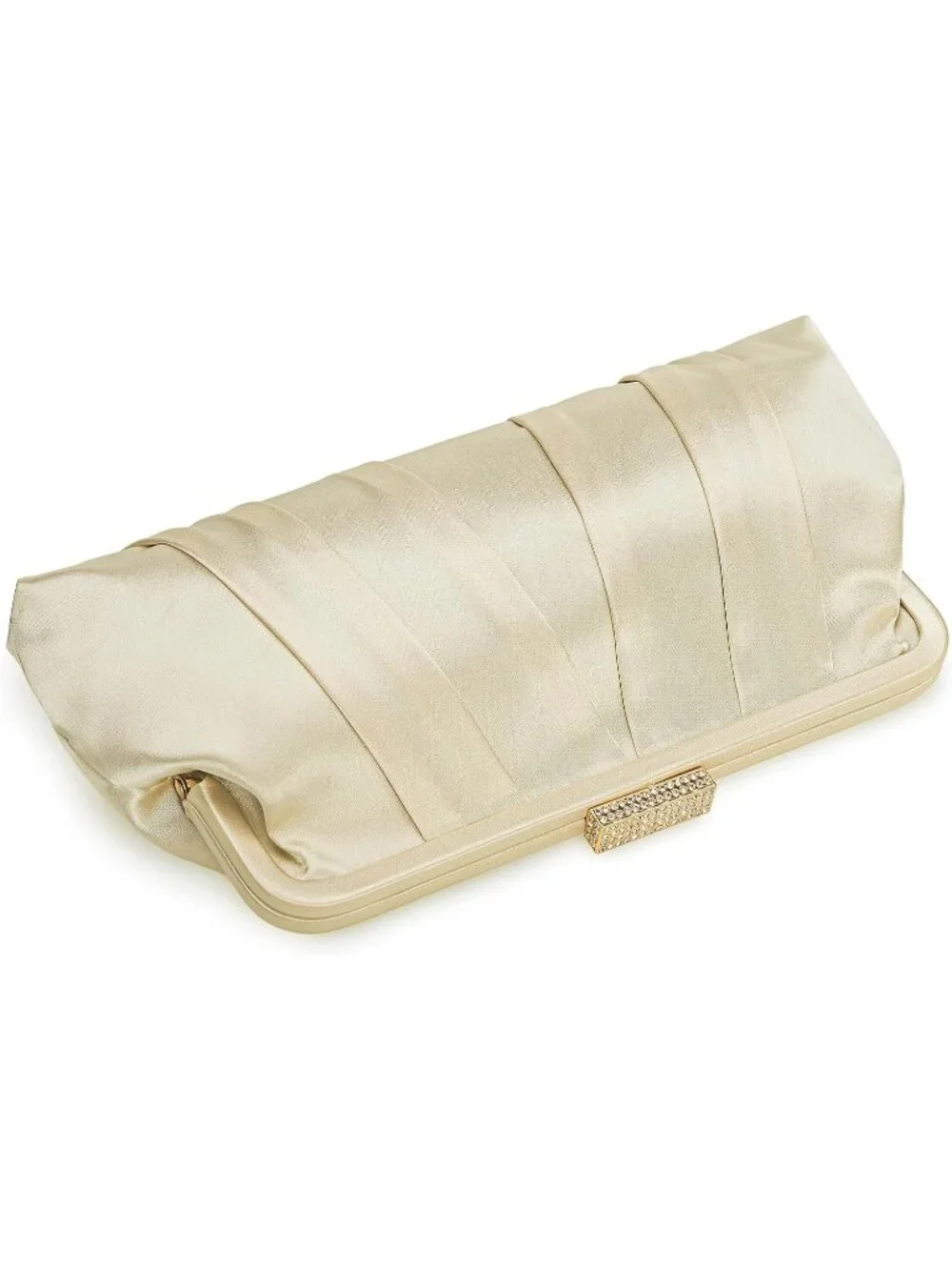 Womens Light Gold Classic Pleated Satin Clutch Purse Diamante Formal Evening Bag
